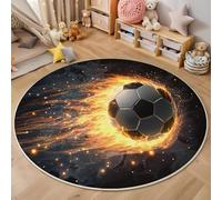 3D Black And White Flame Football Carpet,Movement Art Rug,Round Carpet Rug For Living Room Bedroom Decoration,Sofa Floor Mats Chair Mats Outdoor Doormat Kid Play Non-Slip Floor Mat,140Cm