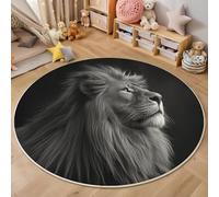 3D Black And White Mighty Lion Carpet,Photographing Animals Rug,Round Carpet Rug For Living Room Bedroom Decoration,Sofa Floor Mats Chair Mats Outdoor Doormat Kid Play Non-Slip Floor Mat,140Cm