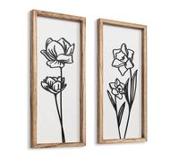 3D Black and White Wall Art (Set of 2) Lightweight, Wooden Ready-to-Hang Framed Floral Wall Art for Bathroom, Bedroom, Living Room or Office - Boho Botanical Farmhouse Decor - Gift-Boxed