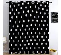 3D Black Blackout Curtains for Bedroom living Room White Polka Dots Eyelet Curtains 66x54 Inch 2 Panels Thermal Insulated Room Darkening Drapes 54 Drop Window Treatments A/1512