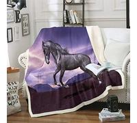 3D Black Horse Fleece Blankets Galloping Horse Printed Throw Blanket for Kids Boys Teens Wild Animal Pattern Sherpa Blanket Wildlife Fuzzy Blanket for Chair Office Plush Blankets Double 60"x79"
