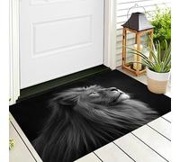 3D Black White Mighty Lion Doormat Flat Non-Slip Carpet Welcome Mat Indoor Outdoor Photographing Animals Rug Foot Pad For Front Door Bedroom Living Room Decoration,50X80Cm