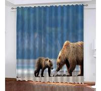 3D Blackout Curtains Thermal Insulated Opaque Reduce Noise- Animal Brown Bear -Family Hostel Baby Room Christmas Holiday Decoration Curtain- 170 X 200 Cm - Hotel Office Bedroom -3M3Y-Z2I