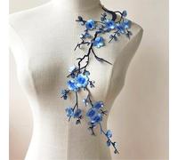3D Blossom Lace Applique 35cm Handmade Floral Embroidery with Adhesive Backing for Wedding Dress DIY Sewing & Crafts (Blue)
