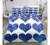 3D Blue Love Heart Double Duvet Cover Heart Shape Bedding Double Bed Set Soft Breathable Microfibre Quilt Cover 200x200 with Zipper Closure and 2 Pillowcases C-620