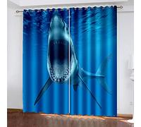 3D Blue Sea Shark Image Print Drapes For Bedroom Living Room 2 Panels Set 71 Inches Long Grommet Thermal Modern Farmhouse Curtains Room Darkening Window Treatment Noise Reducing