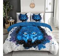 3D Blue Spotted Wolf Head Bedding Set Watercolor Graffiti Print Microfiber Comforter Cover For Children Kids Boys Girls Bedroom Collection 3Pcs,Single 135X200Cm