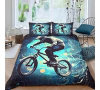 3D Bmx Bikes Double Duvet Cover Sets Extreme Sports Double Bedding Set Warm Comfort Microfiber Quilt Cover Size 200x200 cm with 2 Pillowcases 50×75 cm E-1494