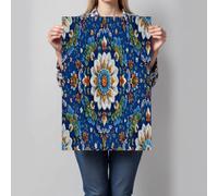 3D Bohemian Mandala Canvas Wall Art Navy Blue Painting Oriental Floral Design Decor Poster For Living Room Home Decor Modern Canvas Wall Art Prints 24X35In No Frame