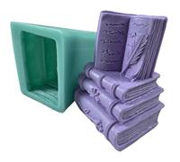3D Book Candle Mold, DIY Silicone Mold Soap Scent Wax Chocolate Cake Jelly Flavour Plaster Epoxy Resin Craft Book with Feather Design