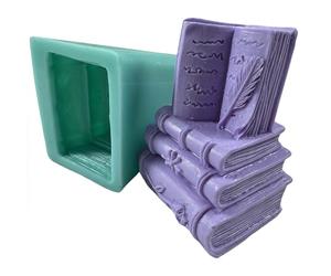 3D Book Candle Mold, DIY Silicone Mold Soap Scent Wax Chocolate Cake Jelly Flavour Plaster Epoxy Resin Craft Book with Feather Design