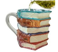 3D Book Coffee Mug - Novelty Chapter Cup, Painted Stacked Books Design, Literary Gift, Beverage Drinkware | Latte Wine Juice Brewing Bookworm Readers and Enthusiast