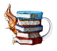 3D Book Coffee Mug | Stained Glass Bibliophile Mug with Stack of Books | Literary Accessory for Hot and Cold Beverages Writers Teachers Friends Family Lovers of Lectur