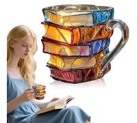 3D Book Mug, Book Mugs for Books Lovers, Books Stack Mug with Stainless Steel Liner, Creative Painted Mup for Readers, Writers & Librarians, Unique Gift for Men and Women (A)