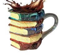 3D Book Mug - Painted Glass Coffee Cup, Stacked Design with Artwork, Reading Drinkware with Comfortable Handle, Novelty Gift Heat-Resistant Dishwasher-Safe, Teacher Mug for Tea Library Office