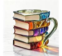 3D Book Stack Coffee Mug, Painted Resin Novelty Cup, Colorful Literary Coffee Tea Mug, Unique Gift for Readers, Librarians, and Book Lovers