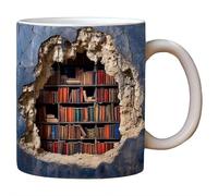 3D Bookshelf Library Mug - Creative Space Design Multi-Purpose Coffee Cup,3D Visual Effcet Library Shelf Cup,Ceramic Mug for Book Lovers,Christmas Funny Gift for Readers Book Lovers