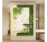 3D Borderless Sandstone Wall Decoration with LED Light, Creative Green Plant Artwork for Living Room, Entryway, Hallway, 70x105cm (27.5x41.3in)