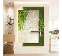 3D Borderless Sandstone Wall Decoration with LED Light, Creative Green Plant Artwork for Living Room, Entryway, Hallway, 70x105cm (27.5x41.3in)