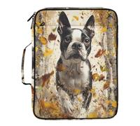 3D Boston Dog Trees File Holder Includes Zip Pocket 3 Ringing 1.5 inch Zipper Binder Organizer with Zipper Closure for Document Storage