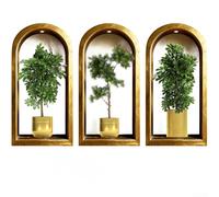 3D Botanical Wall Stickers Set of 3 Featuring Realistic Potted Plant Imagery for Living For Room Kitchen BedFor Room and Office Interior Use (40 * 80cm)