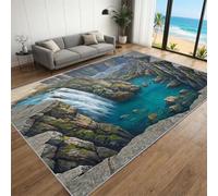 3D Bottomless Waterfall Pit Illusion Carpet for Gamer Room, Rocky River Landscape Rug, Washable Non-Shedding Area Rug, Unique Housewarming Gift for Teen Bedroom & Modern Apartment （90 x 150 cm）