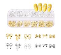 3D Bow Nail Charms, 6 Designs Bow-Knot Nails Decorations Silver and Gold Bows Nail Charms Alloy Bowknot Nail Jewels for Girls Women Nail Design Manicure Art Accessories (1 Box, Random Quantity)