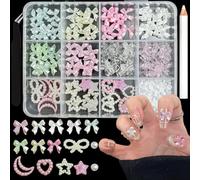 3D Bow Nail Charms, Pink White Jelly Bow Pearl Heart-Shaped Star Moon for Nails, DIY Craft, Colorful Nail Art Bows, Nail Bow Charms with Multicolor Shapes, for Women and Girls Nail Decoration