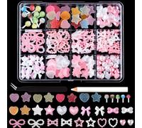 3D Bow Nail Charms, Pink White Nail Bow Pearl Heart-Shaped Star Sweets Candy for Nails, DIY Craft, Colorful Nail Art Bows, Nail Bow Charms with Multicolor Shapes, for Women and Girls Nail Decoration