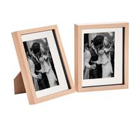 Nicola Spring 2 Piece 8 x 10 3D Shadow Box Photo Frame Set - Craft Display Picture Frame with 5 x 7 Mount - Glass Aperture - Light Wood/Ivory
