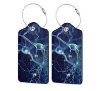 3D Brain Cell Neuron Neurology,Luggage Tags Pu Leather Name Tag Travel Suitcase Identifier ID Tags Durable Luggage Label 2 pcs