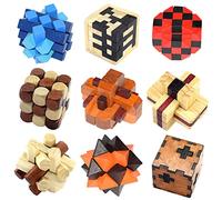 3D Brain Teaser Puzzles, Wooden Building Blocks Geometric Jigsaw Puzzle Educational Toy, Skill Building Interlocking IQ Games Set, for Adults & Kids