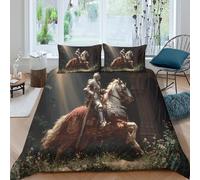 3D Brave Knights in Europe in The 15th Century Comforter Cover Set Microfibre Duvet Cover Printed Bedding Set Easy-Care Quilt Cover 3Pcs with Pillowcase Double（200x200cm）