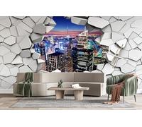 3D Breaking Through Walls Urban 3D Photo Wallpaper Non-Woven Wall Mural Creative Affordable Luxury Wall Mural Decoration Poste Premium Wallpaper Wall Art for Living Room Bedroom W500xH280 27f125