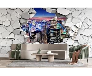 3D Breaking Through Walls Urban 3D Photo Wallpaper Non-Woven Wall Mural Creative Affordable Luxury Wall Mural Decoration Poste Premium Wallpaper Wall Art for Living Room Bedroom W400xH280 27f124