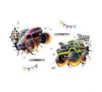 3D Breaking Wall Car Stickers For Boys Room Featuring Cartoon Truck Race Scene With Removable PVC Decals For Kids Bedroom Playroom Decor