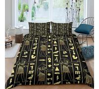 3D Breathable Microfiber Ancient Egypt Bed Quilt Cover All Season Bedding Set w/ Pillowcase Hieroglyphic pattern Comforter Cover Set Easy Care Machine Washable for Home Decoration King（220x240cm）