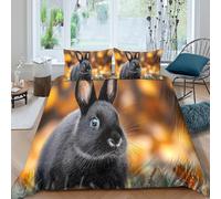 3D Breathable Microfiber black rabbit Bed Quilt Cover All Season Bedding Set w/ Pillowcase nature wildlife scene Comforter Cover Easy Care Machine Washable for Home Decoration Super king（260x220cm）