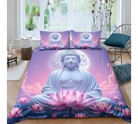 3D Breathable Microfiber Buddha statue Bed Quilt Cover All Season Bedding Set w/Pillowcase spiritual meditation art Comforter Cover Easy Care Machine Washable for Home Decoration Single（140x200cm）