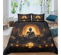 3D Breathable Microfiber Buddha statue Bedding Quilt Cover All Season Bedding Set w/ Pillowcase meditative ambiance style Bed Quilt Cover Easy Care Machine Washable for Home Decor Double（200x200cm）