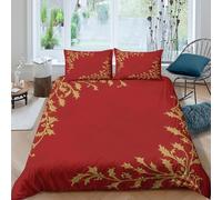 3D Breathable Microfiber Christmas Decor Duvet Cover Sets All Season Bedding Set w/ Pillow Shams Gold Holly Pattern Bedding Quilt Cover Easy Care Machine Washable for Home Decor Super king（260x220cm）