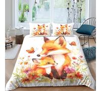3D Breathable Microfiber Fox mother tender Bedding Quilt Cover All Season Bedding Set w/Pillowcase Watercolor animal art Bed Quilt Cover Easy Care Machine Washable for Home Decor Single（135x200cm）
