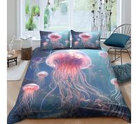 3D Breathable Microfiber Jellyfish underwater Quilt Cover All Season Bedding Sets with Matching Pillowcase marine life fantasy Duvet Cover Set Easy Care, for Kids Boys Girls Double（200x200cm）