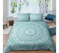 3D Breathable Microfiber Mandala design Bedding Quilt Cover All Season Bedding Set w/ Pillowcase Boho decorative pattern Bed Quilt Cover Easy Care Machine Washable for Home Decor Single（140x200cm）