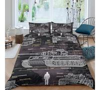 3D Breathable Microfiber Military Tank Quilt Cover All Season Bedding Sets with Matching Pillowcase Historical War Duvet Cover Sets Easy Care Machine Washable for Kids Boys Girls Single（140x200cm）