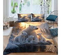 3D Breathable Microfiber Polar bear family Bed Quilt Cover All Season Bedding Set w/Pillowcase Winter landscape art Comforter Cover Easy Care Machine Washable for Home Decoration Double（200x200cm）