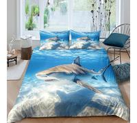 3D Breathable Microfiber Shark Swimming Bedding Quilt Cover All Season Bedding Set w/ Pillowcase Marine Wildlife Bed Quilt Cover Easy Care Machine Washable for Home Decoration Double（200x200cm）
