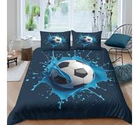 3D Breathable Microfiber SoccerBallSplash Bed Quilt Cover All Season Bedding Set w/ Pillowcase DynamicSportsArt_ Comforter Cover Set Easy Care Machine Washable for Home Decoration Double（200x200cm）