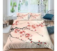 3D Breathable Microfiber Spring blossoms Quilt Cover All Season Bedding Sets with Matching Pillowcase East Asian floral art Duvet Cover Set Easy Care, Washable for Kids Boys Girls Double（200x200cm）