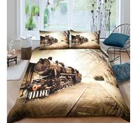 3D Breathable Microfiber Steam Train Bedding Quilt Cover All Season Bedding Set w/ Pillowcase Historic Railway Scene Bed Quilt Cover Easy Care Machine Washable for Home Decoration King（220x240cm）